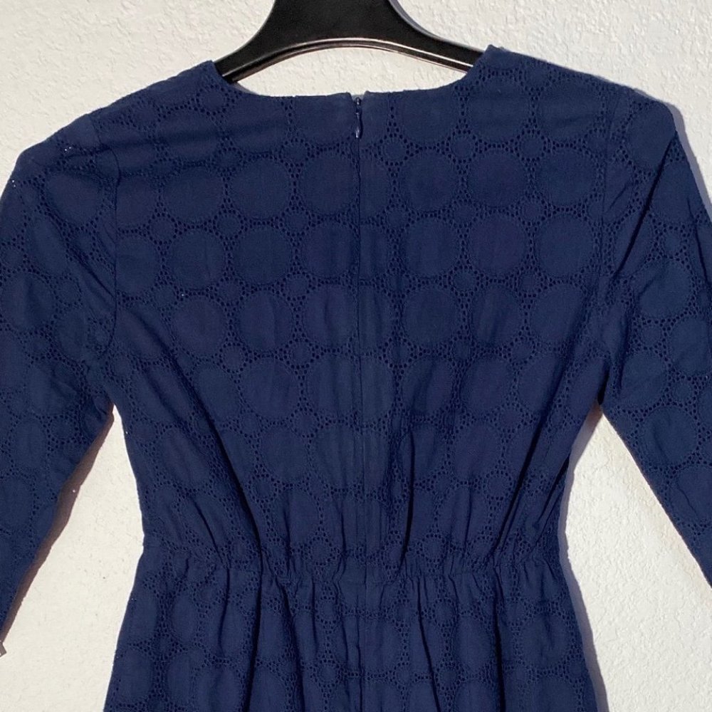 J Crew 0 Womens Dress Navy Blue 100% Cotton Pockets‎ Cute Zip Lined Flirty Work - Picture 4 of 8